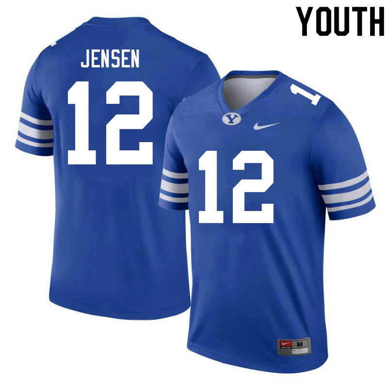 Youth #12 Jake Jensen BYU Cougars College Football Jerseys Sale-Royal - Click Image to Close
